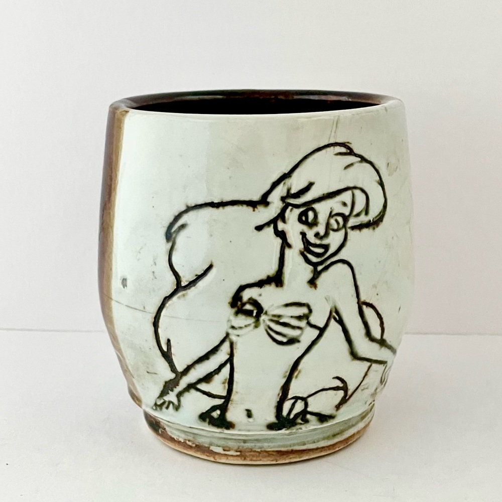Little Mermaid hand thrown coffee mug / Tea cup studio pottery. Handmade